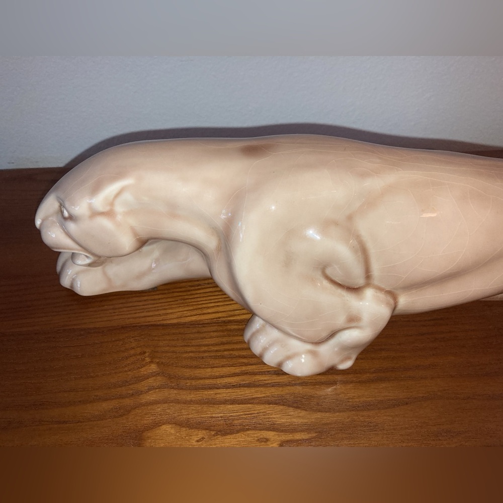 RARE 1950’s CERAMIC BEIGE PANTHER CAT TV MID CENTURY MODERN LAMP - Picture 8 of 16